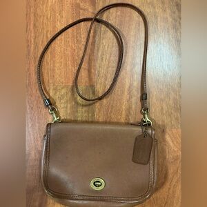 Vintage Coach Brown Leather Gold Hardware Turnlock Crossbody Mini Bag 9924